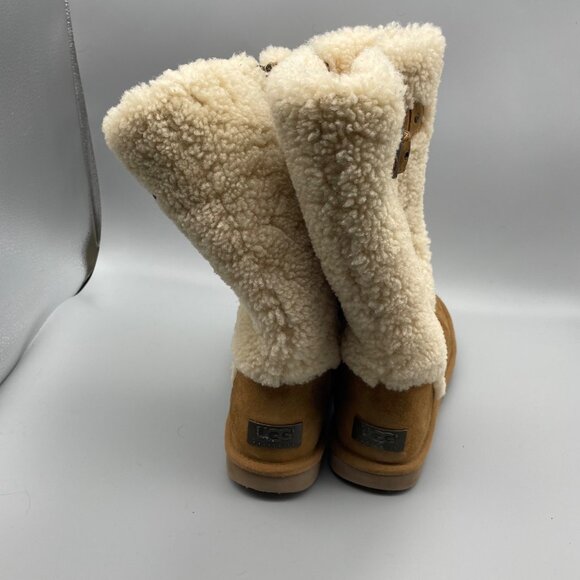 Ugg Women's 8 Katerina Tall Sherpa Suede Boots Winter Chestnut Brown Zipper - Picture 4 of 9